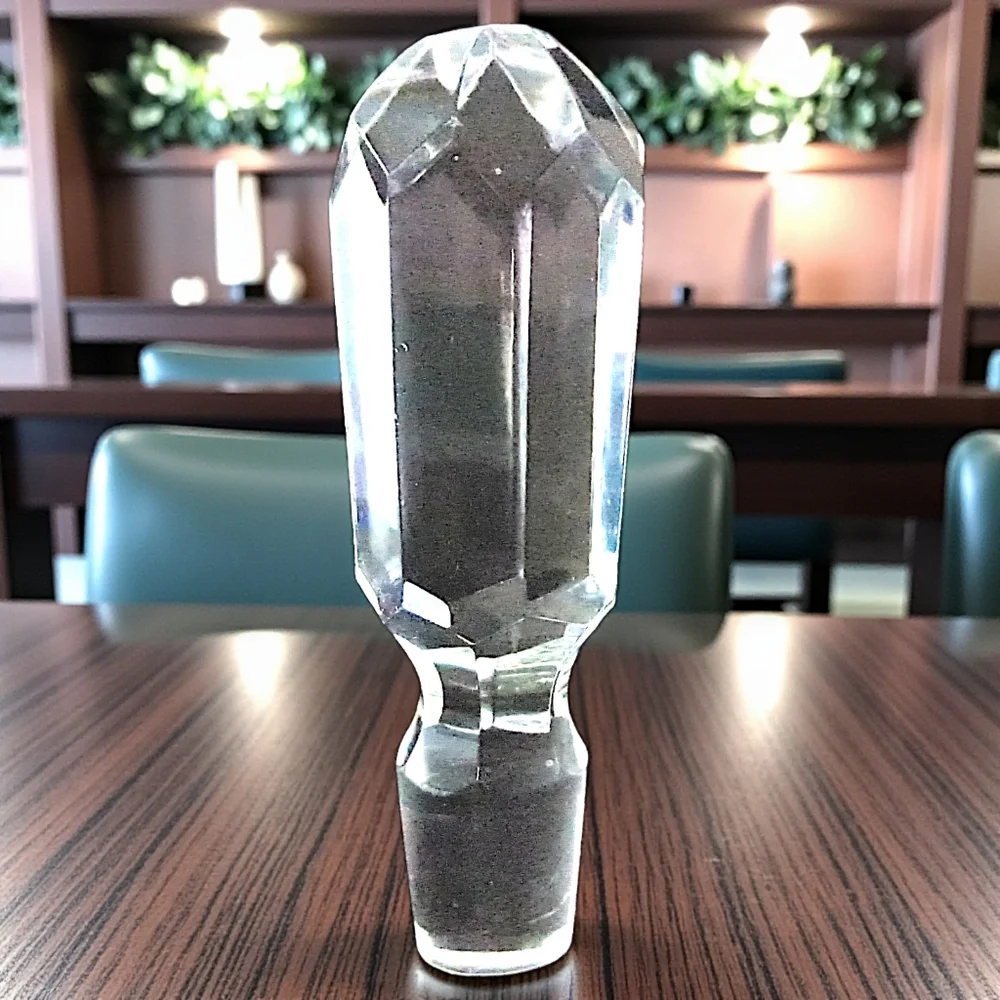 Vintage Hand Cut Crystal Bottle Stopper Wine Cork Clear Heavy Mid Century Modern